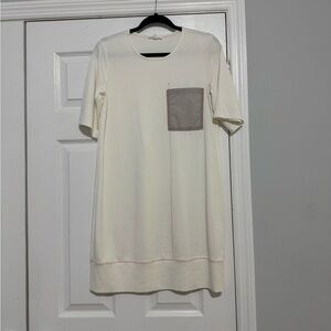 Cream silky dress with Gray Pocket with orange stitching nwot